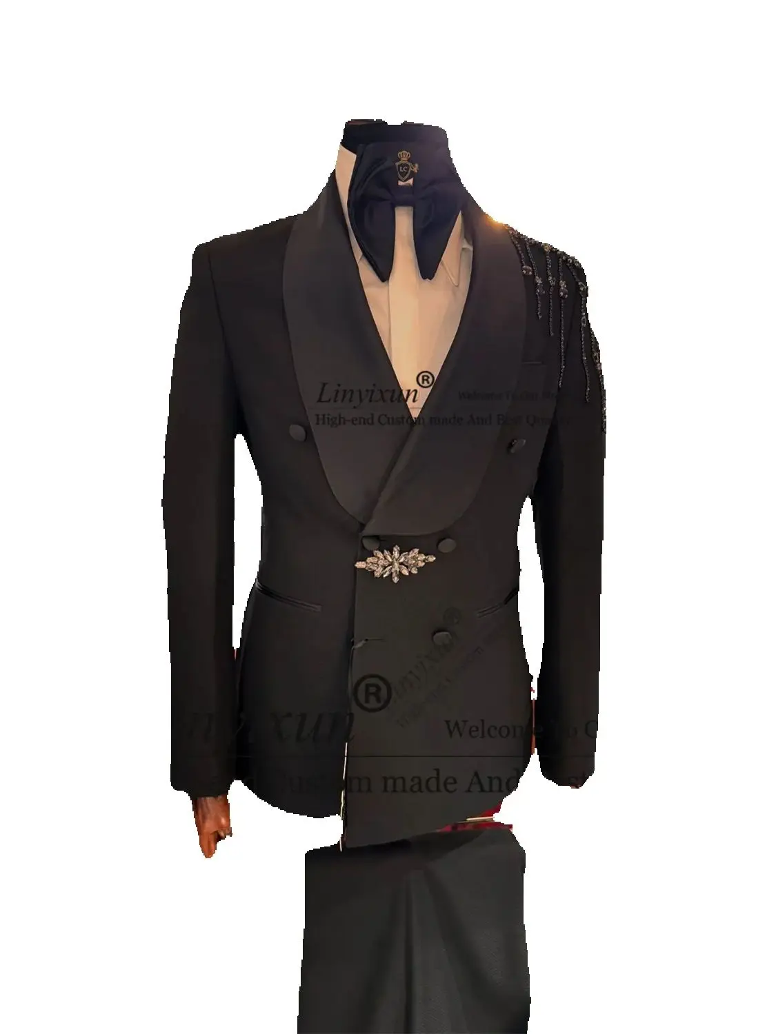 Luxury Gem Stones Tuxedos Men Suits 2 Pieces Sets Groom Party Prom Blazers Sparkly Beaded Crystals Customized trajes para hombre