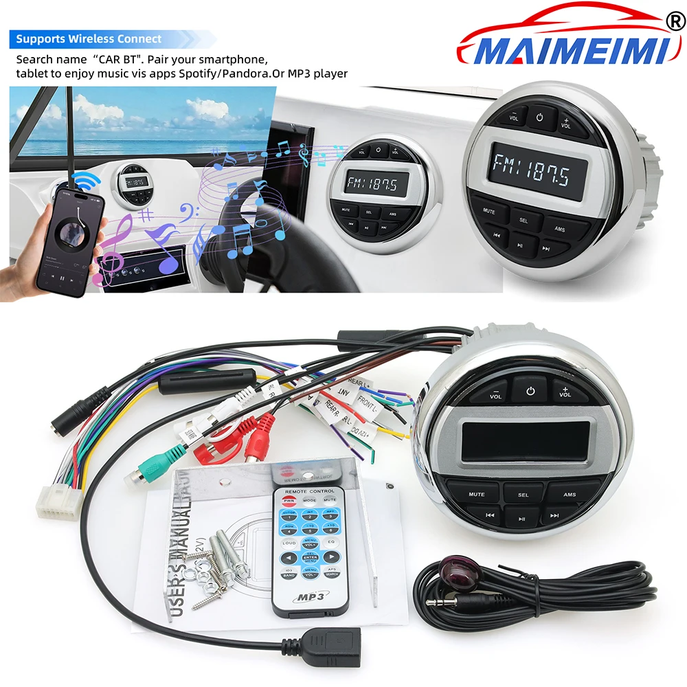MP3 Impermeabile Bluetooth Audio Radio FM AM Ricevitore Barca Radio Lettore multimediale Stereo marino Adatto per raccoglitori ATV UTV SPA RZR