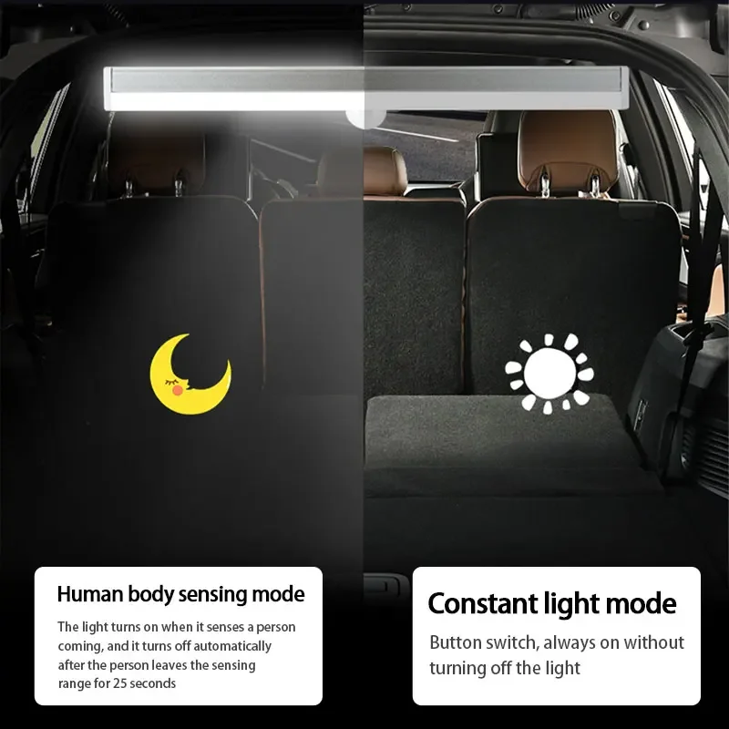 Car Sensor Light for Floor Trunk Hood USB Rechargeable Automatic Induction Light Bar Magnetic Maual/Sensing Mode Lamp
