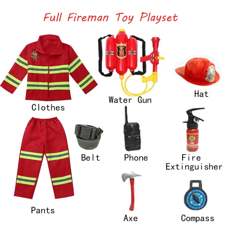 Children's Day Fireman Police Uniform Fire Truck Car Kids Firefighter Cosplay Baby Girl Boy Halloween Costume Fancy Toys Stage O