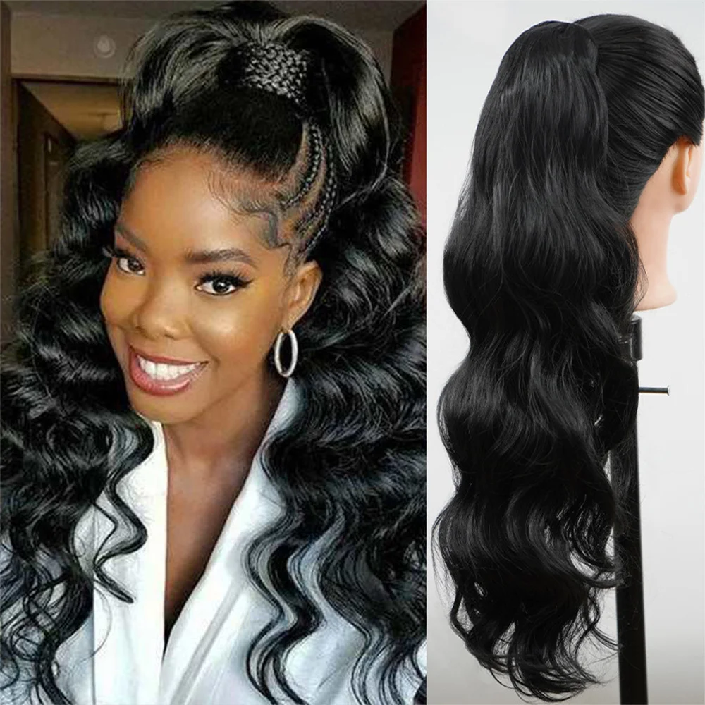 60Cm Natuurlijke Trekkoord Pluizige Krullende Paardenstaart Pruik Vrouwen Golf Synthetische Hair Extensions Foto Rekwisieten