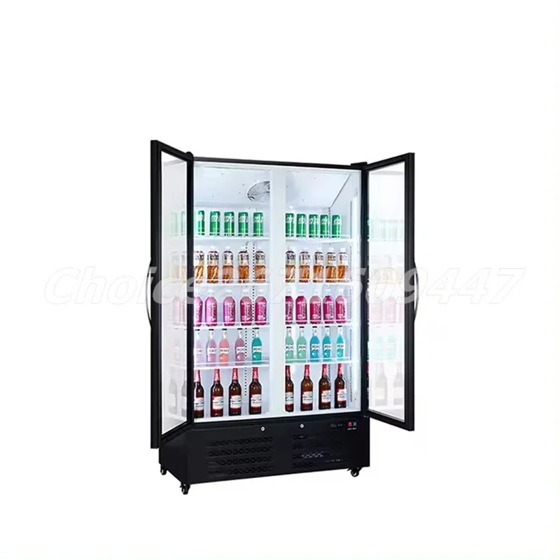 Commercial Double Door Refrigerated Display Cabinet Supermarket Freezer Convenience Store Refrigerator with LED Light