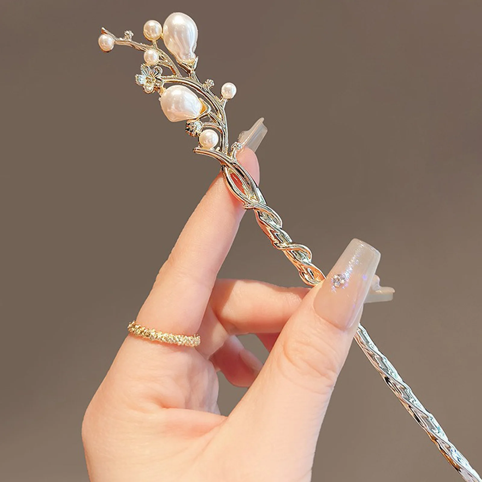 Chinese Style Artificial Pear Hair Sticks for Women Girls Fashion Hanfu Headwear Wear Daily Alloy Hairpin Jewelry Headdress