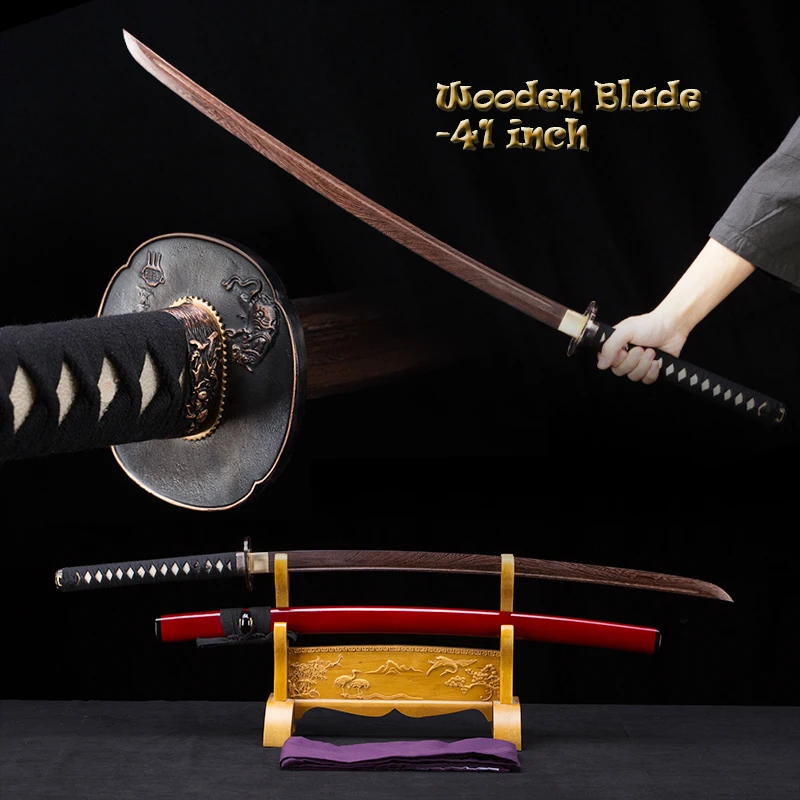 

High Quality Wooden Sword, Japanese Iaito Training Swords, Samurai Katana, Wood Wine Red Saya, Brass Tsuba #:TK05