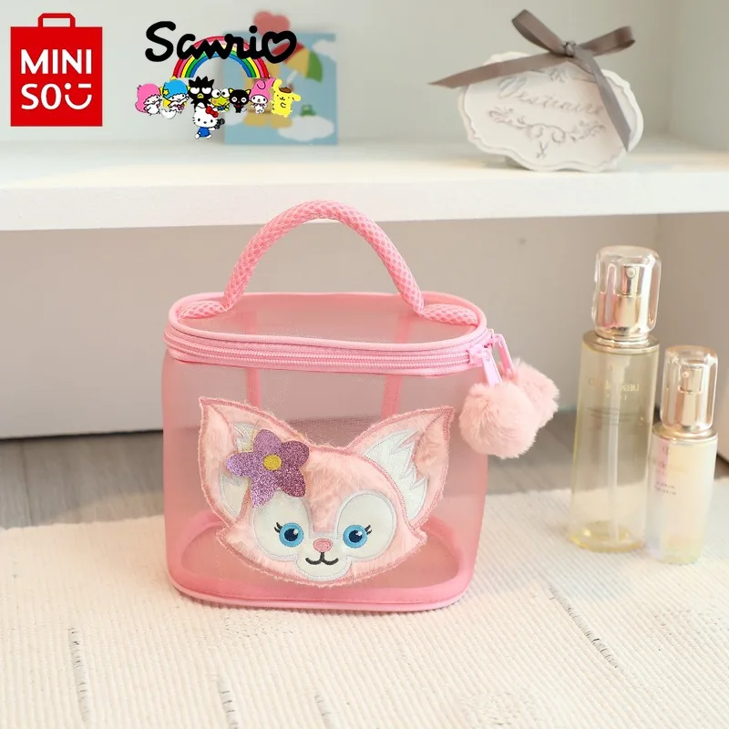 Miniso Sanrio 2024 New Makeup Bag Fashionable High Quality Grid Wash Bag Cartoon Large Capacity Multi Functional Storage Handbag