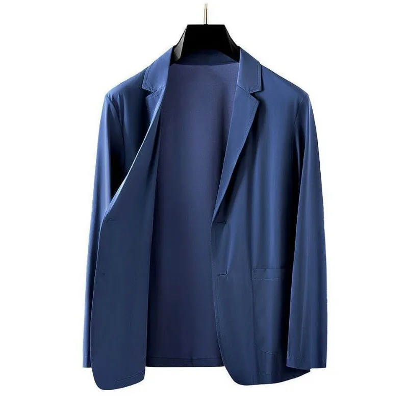 

KIDWHXR Summer Men Suit Coat Thin Ice Silk Sun Protection Male Outerwear Single-breasted Pocket Breathable Casual Man Blazer