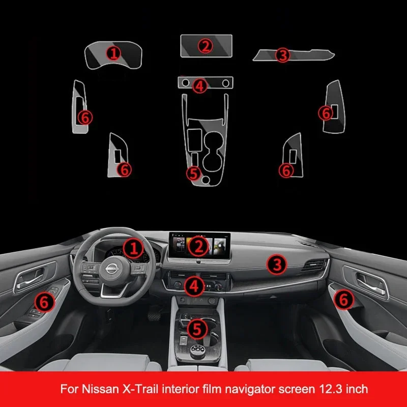 

For Nissan X-Trail XTrail 2022-2023 TPU Transparent Film Interior Sticker Center Console Gear Navigator AC Door Car Accessories