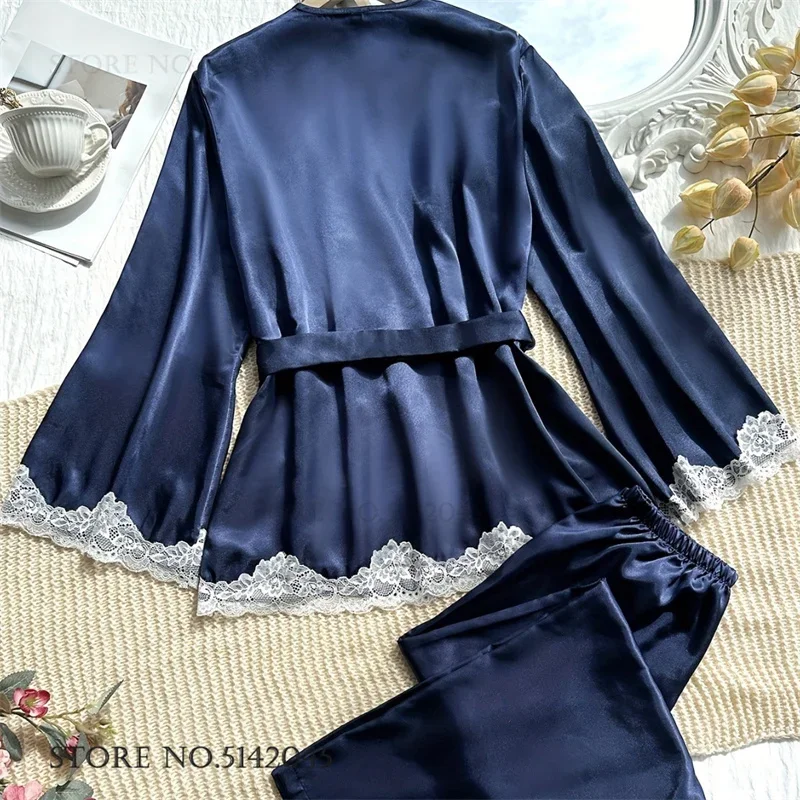 

Новый женский пижамный комплект весна-лето: сексуальное кружевное белье, свободный повседневный костюм из шелкового атласа для дома и отдыха