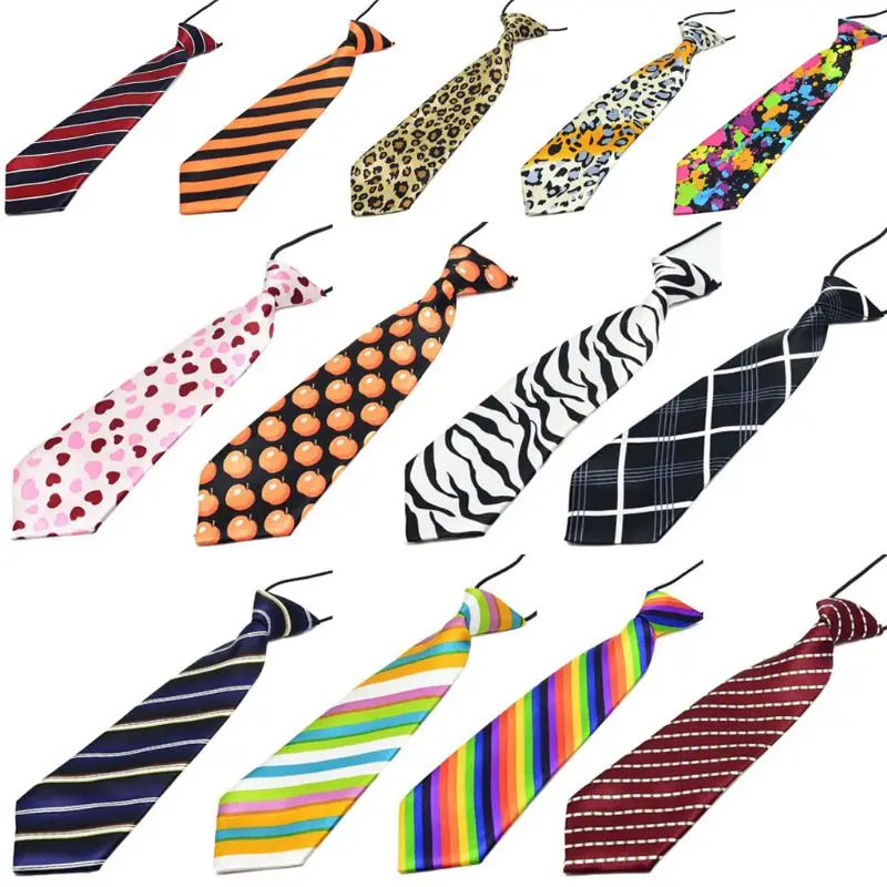 Pre-Tied Elastic Necktie Rainbow Stripes Leopard Print Boys Kids Imitation Silk Ties Stage Performance Party Drop Shipping