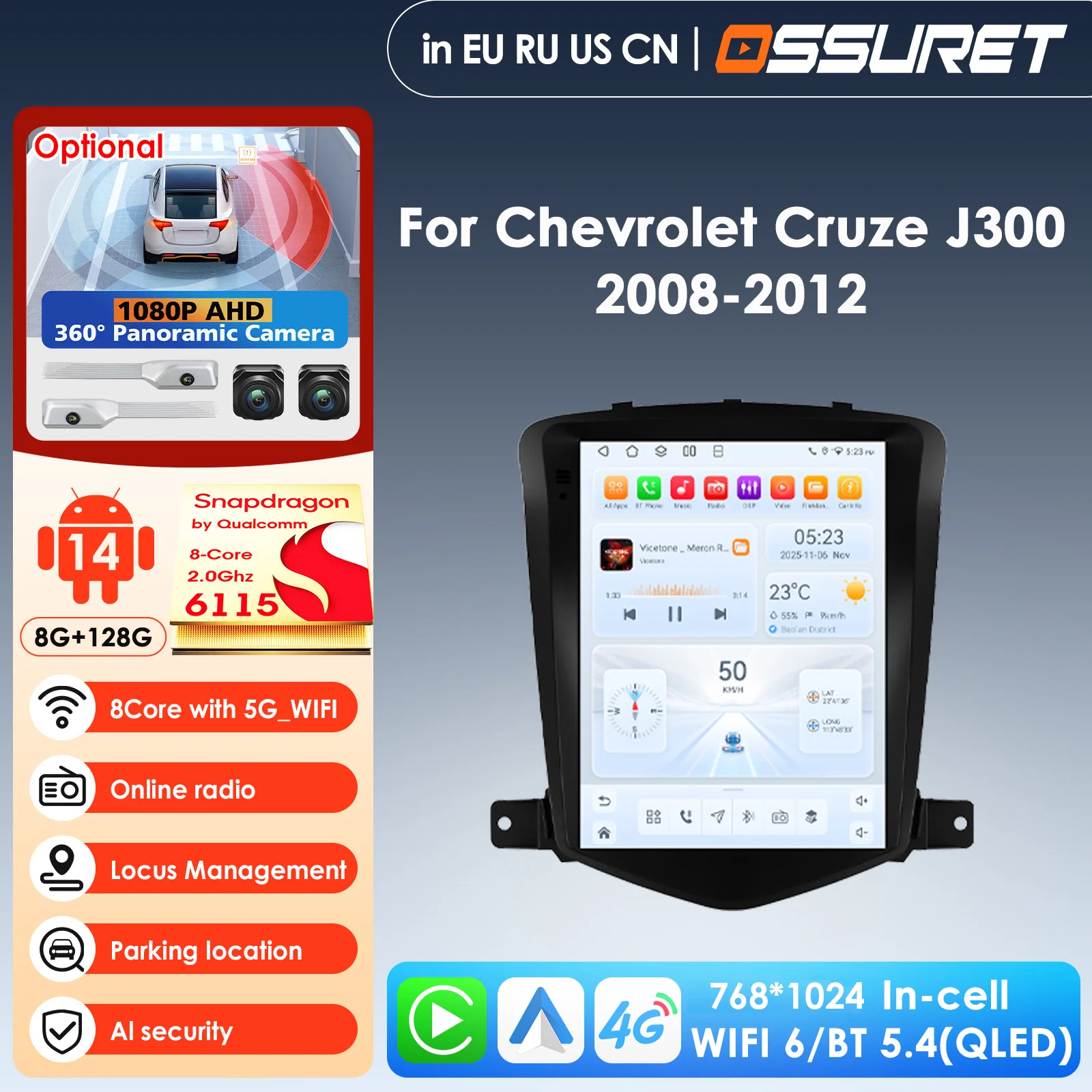 

by Qualcomm Car Intelligent Screen GPS Navigation for Chevrolet Cruze J300 2008 - 2012 Multimedia Player Stereo CarPlay 4G WIFI
