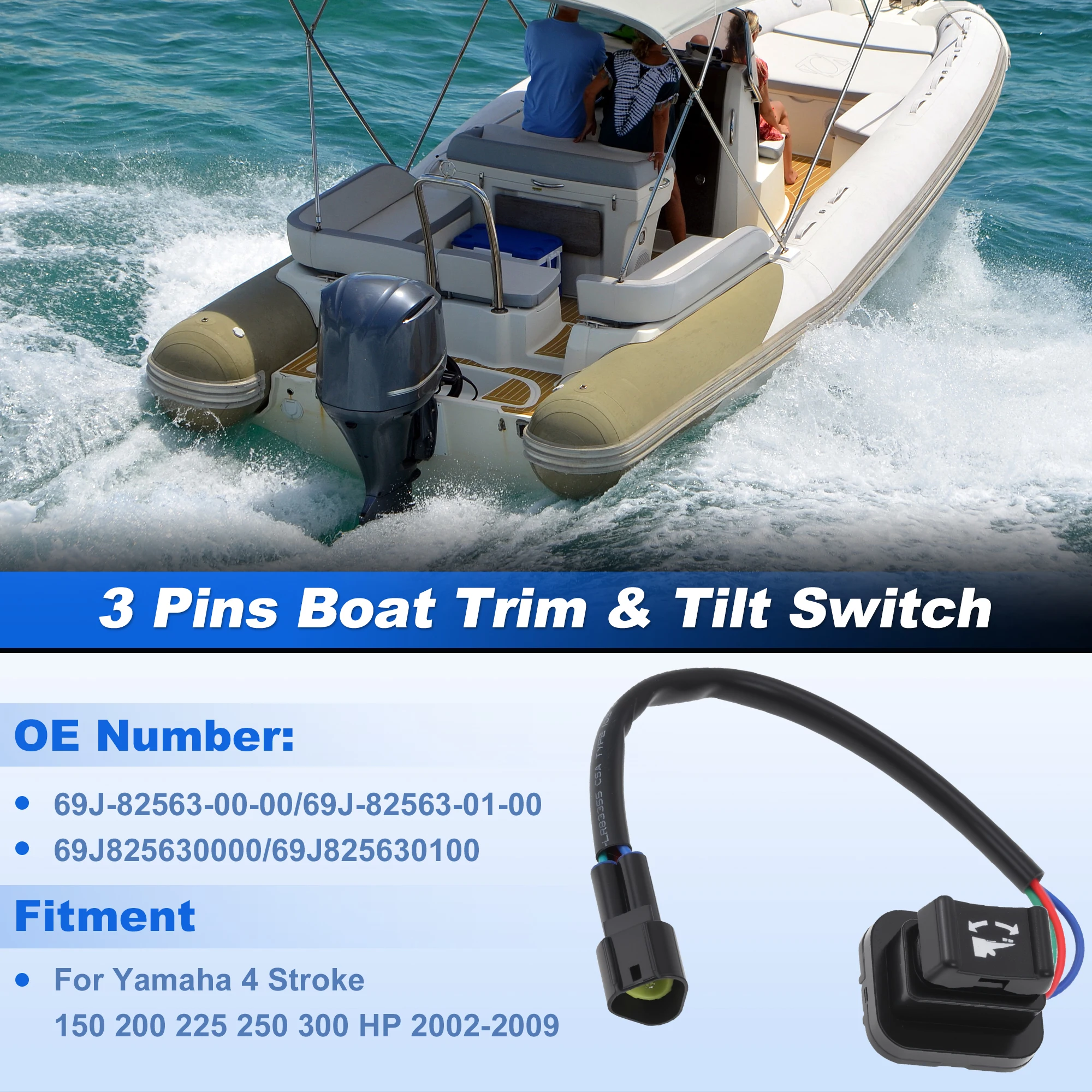 

UXCELL 3 Pins Boat Power Trim Tilt Switch Yamaha 4 Stroke 150-300HP 2002-2009 69J-82563-00-00 69J-82563-01-00
