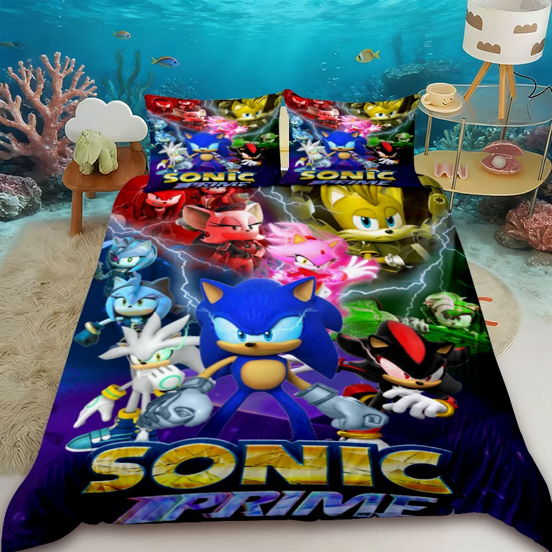 

Sonic 3pcs Duvet Cover Set Hedgehog Cartoon Bedding Set Comforter Cover Bedroom Decor Queen King Full Size