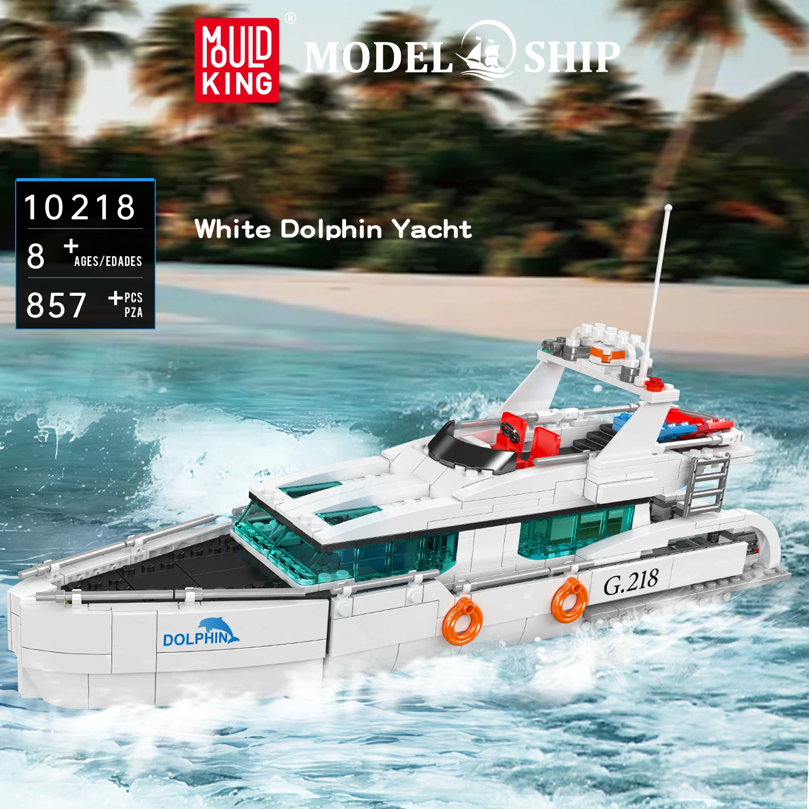 

Mould King 10218 White Dolphin Yacht Building Blocks Pleasure Boat Ships Model Kids Bricks Assembly Toys Birthday Gift 857PCS