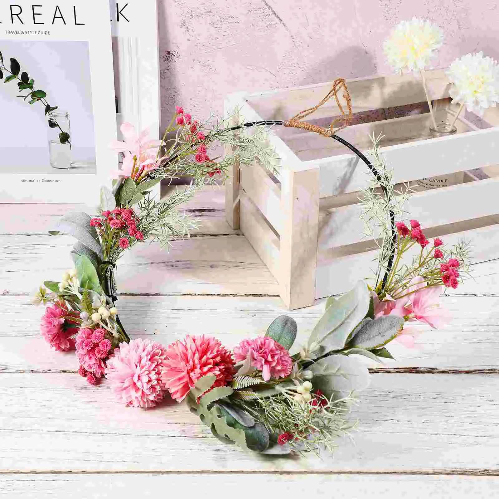 

Wedding Decor Artificial Garland Flower Wreath Flowers Succulent Hoop Party Pink Eucalyptus
