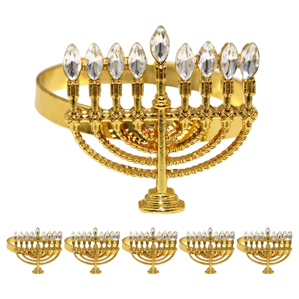 

6 Pcs Napkin Ring Wedding Decor Buckle Adornment Coaster Menorah Shaped Holder Hanukkah Rings Alloy