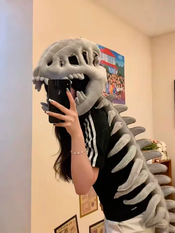 Dinosaur Skeleton Headgear, Tyrannosaurus Rex Exoskeleton Doll Hat, Funny School Birthday Gifts for Boys and Girls