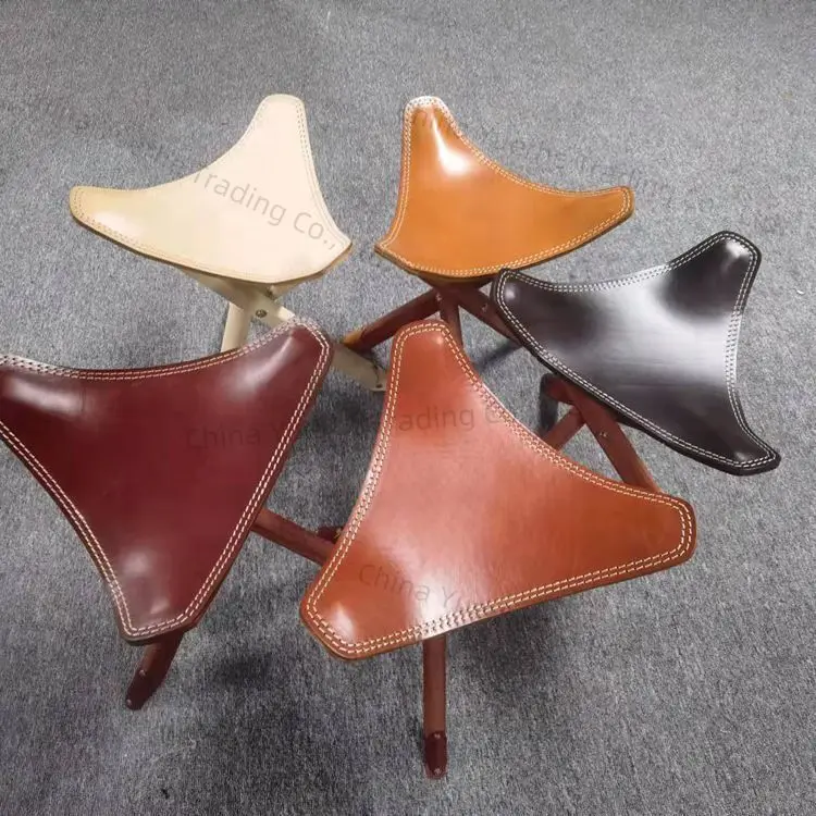 

Бытовой складной табурет из кожи растительного дубления из цельного дерева пони, удобный складной стул для рыбалки из воловьей кожи на открытом воздухе