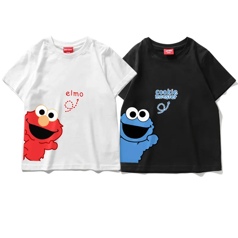 الأصلي العصرية العلامة التجارية الأطفال لطيف شارع سمسم الطفل قصيرة الأكمام تي شيرت الفتيات الفتيان الإنترنت المشاهير 100% قطنية عالية الجودة