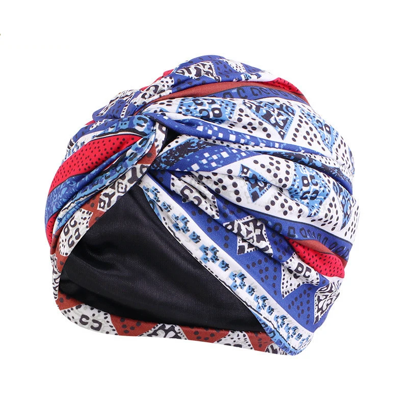 

Bohemian Satin Lined Cross Turban Hat For Female Fashion Printed Wrap Head Cap Cancer Chemo Hat Wear All Kinds Of Indian Caps