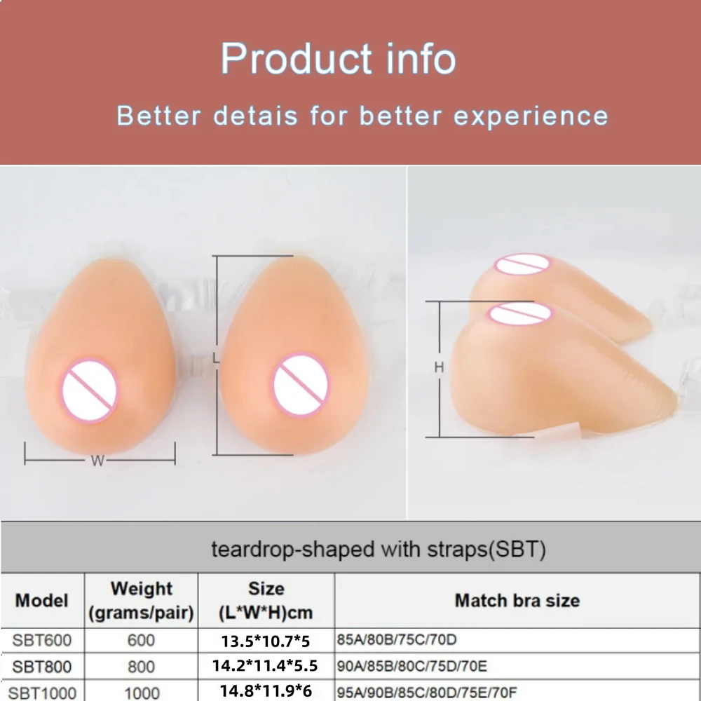 WANTES Silicone Breast Prosthesis with Straps Realistic Chest Drop Shape Fake Boobs Cosplay Transgender Drag Queen Shemale