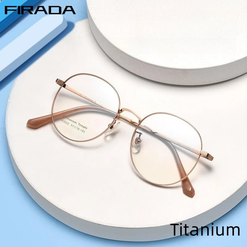 

FIRADA Fashion Comfortable Eyeglasses Women Luxury Vintage Titanium Round Eyewear Optical Prescription Glasses Frame Men K5052T