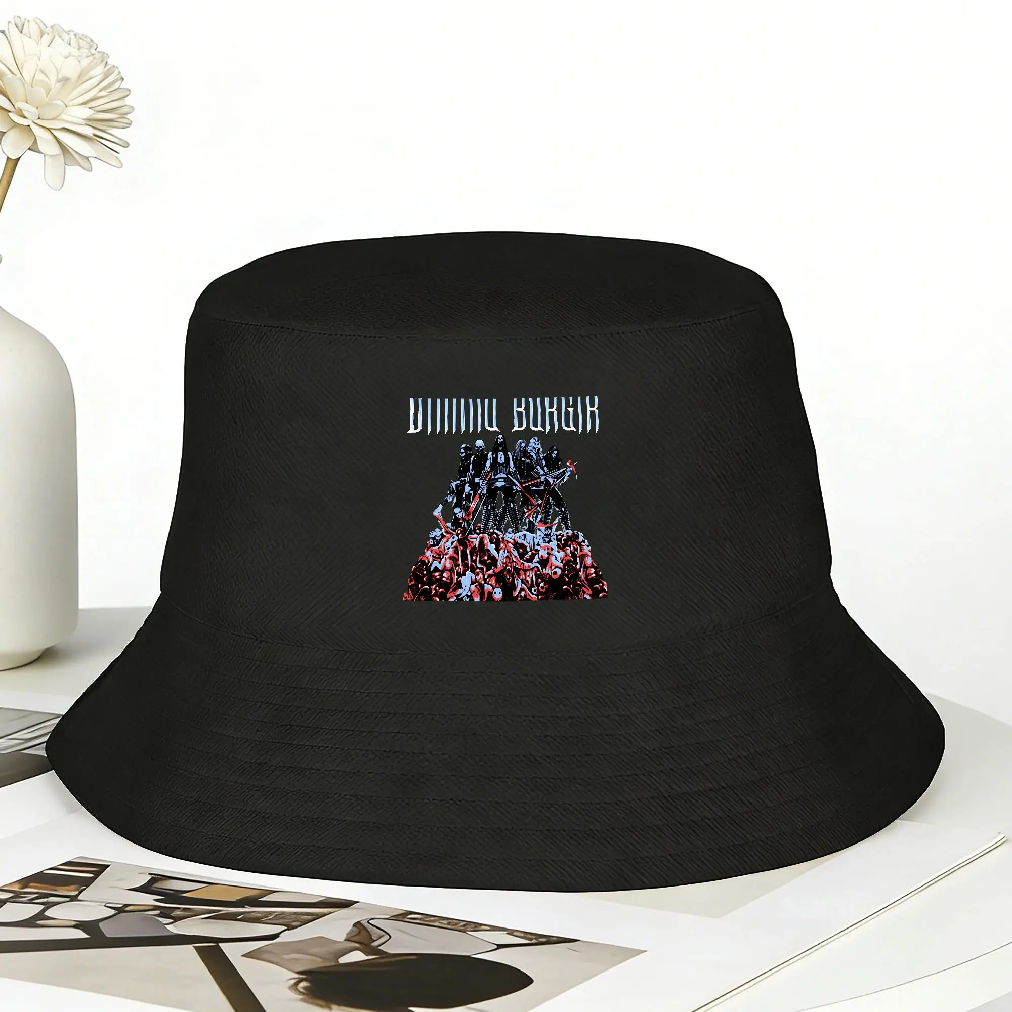 Dimmu Borgir Band Bucket Hat For Unisex  Fisherman Hats Trendy Travel Hiking Caps Foldable Streetwear Pattern Sunscreen Hats