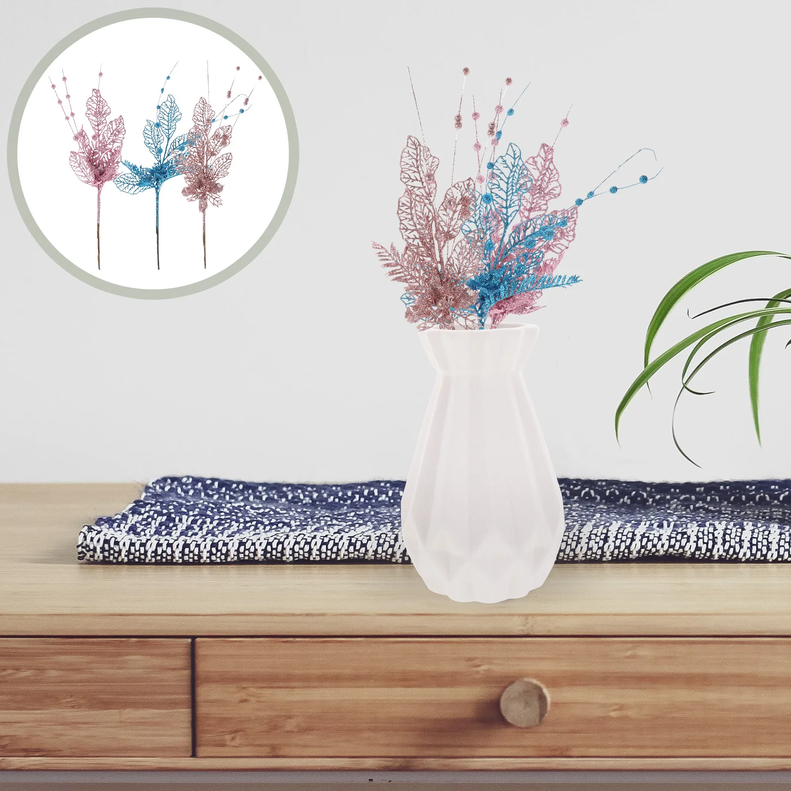 

3Pcs Decorative Artificial Tree Branch Plant Faux Christmas Style Desktop Accessories Home Office Tabletop Small Vivid Fake