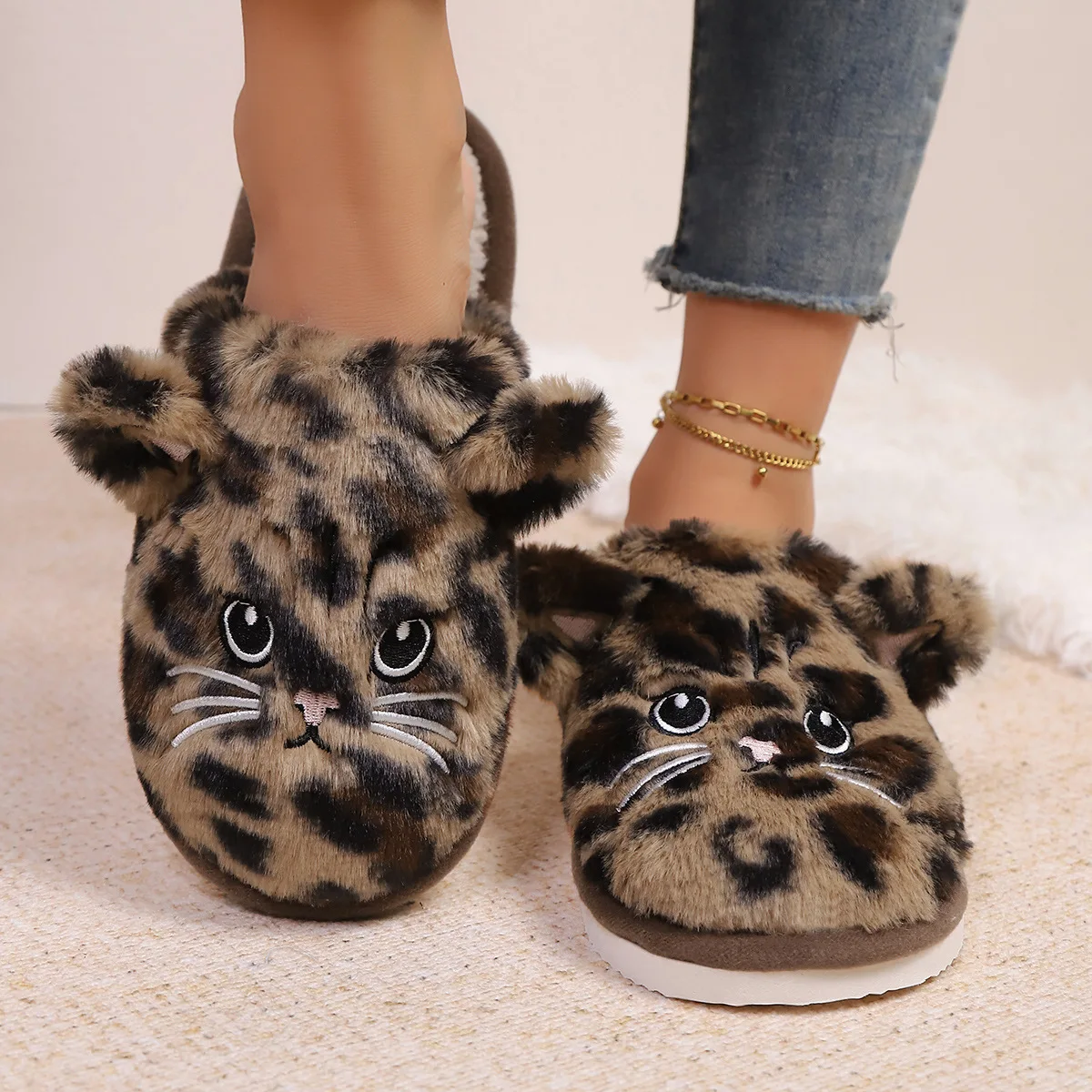 

Женские тапочки, милые тапочки, осенне-зимние домашние и уличные плюшевые тапочки с рисунком котенка, домашняя одежда, теплая хлопковая обувь