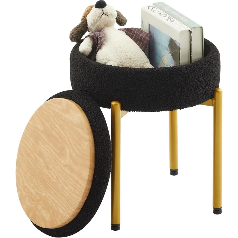 

Vanity Stool Chair with Storage Multi-unctional Makeup Stool & Side Table Teddy Velvet, 4cm oam Support Storage Chairs, 300lb ac