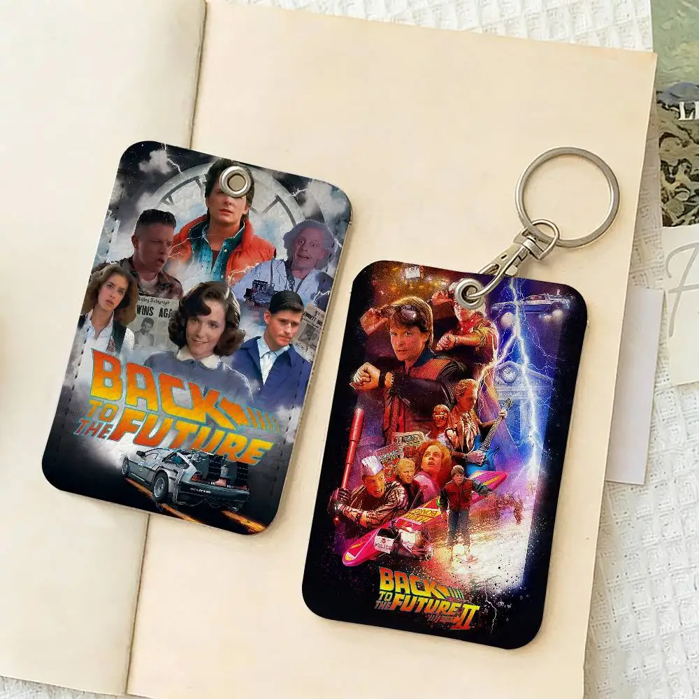 Vintage Movie Back To The Future Trilogy Style PU Access Card Holder with Keychain - Executive Protection for Bank card,Subway