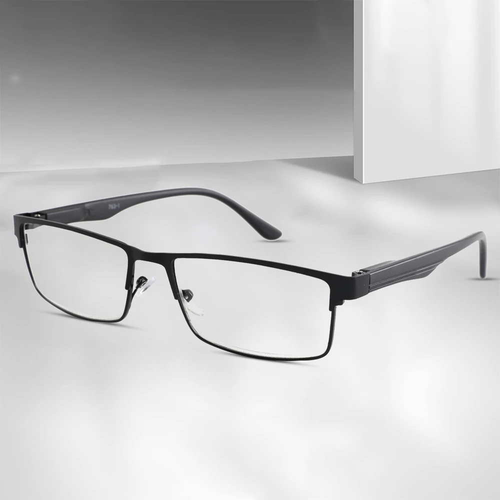 Classic Men's Reading Glasses Metal Frame Spring Hinge 145 ° Opening And Closing Blue Light Blocking Business Glasses