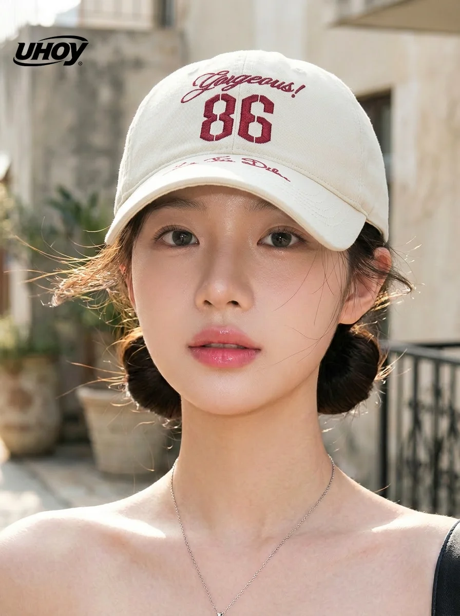 白い野球帽女性のスタイル薄いワイドつば日焼け防止通気性カジュアル夏帽子ミュウミュウファッショナブルな顔痩せ効果