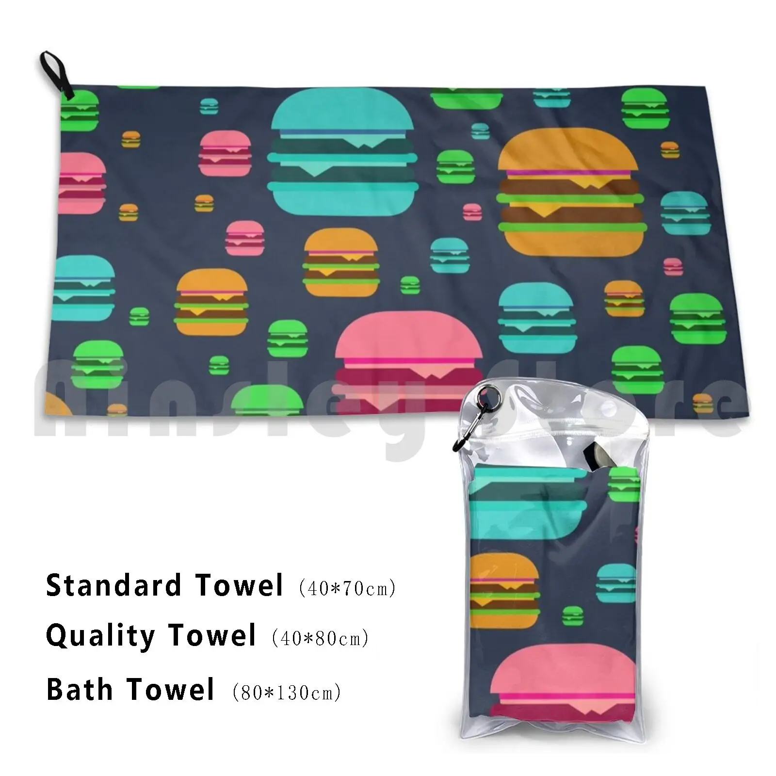 Epic Hamburger Pattern With Rainbow Colors Custom Towel Bath Towel Hamburger Cheeseburger Burger Cheese Epic