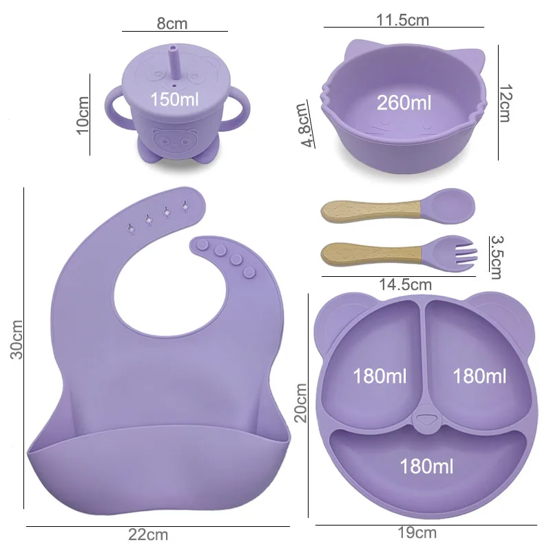 Assiette d'alimentation en Silicone pour enfants, nom personnalisé, ensembles d'alimentation pour bébé, assiette ours, bol, vaisselle en Silicone souple pour enfants, sans BPA