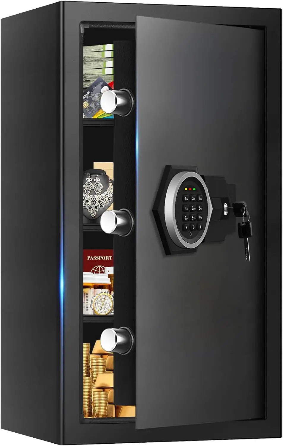 

Большой огнестойкий водонепроницаемый сейф с цифровой клавиатурой, съемными полками для домашней безопасности и защиты ценных вещей