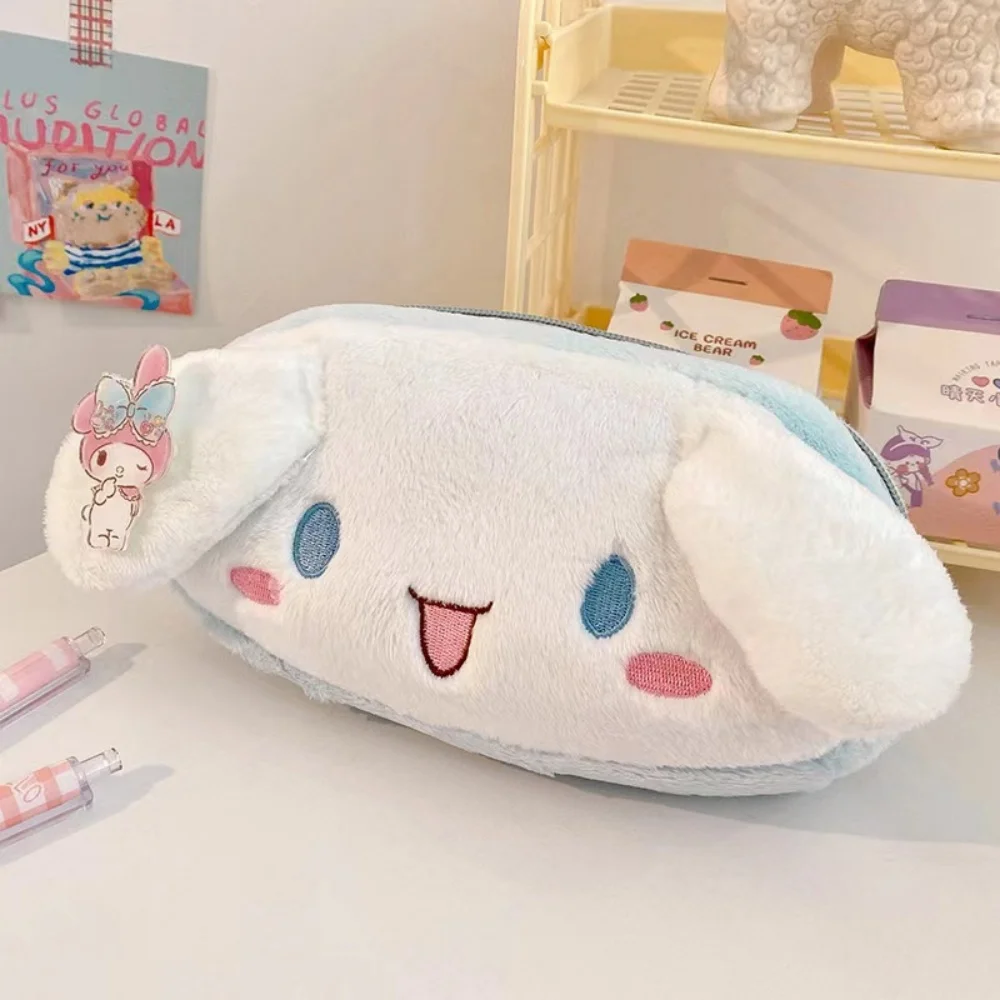 Kawaii Cinnamoroll Kuromi Plush Pencil Case Cartoon Large Capacity Pen Case Student Stationery Cosmetic Bag Gifts Toys - view 3
