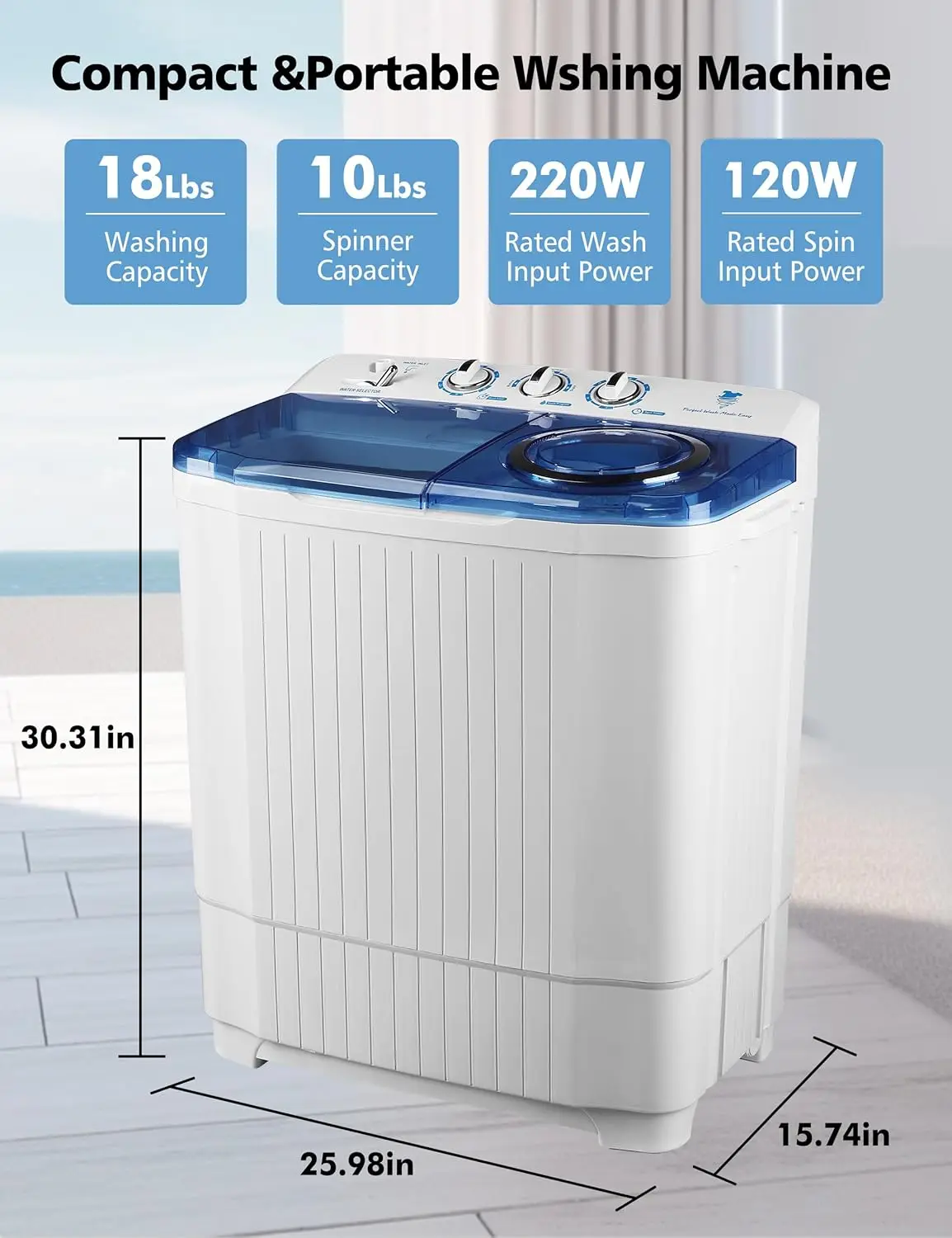 Portable Semi-Automatic Twin Tub Washing Machine - 28Lbs Capacity for Apartments, RVs 18Lbs Washer, 10Lbs Spinner