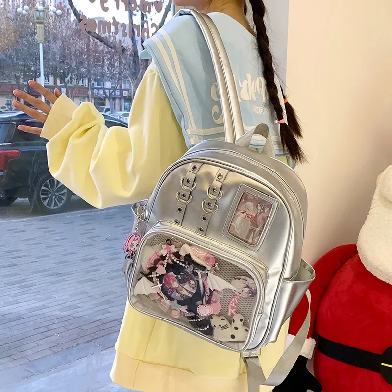 

Японские сумки, новинка 2025 года, рюкзак для девочек из искусственной кожи серебристого цвета, маленький рюкзак Ita, прозрачный прозрачный рюкзак Itabackpack