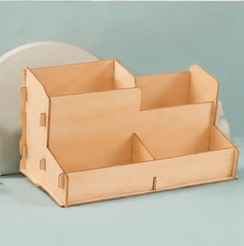 Wood Pen Holder Storage Box Multi Grid Desk Organizer for Pens Pencils Rulers Scissors Gel Pens Crayons Makeup Brushes Rustic