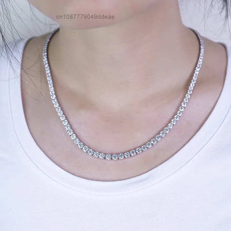 

S925 necklace Moissanite MiShang Jewelry 10k White Gold Lab Diamond Tennise Necklace Round Cut HPHT Lab Grown Diamond Tennise