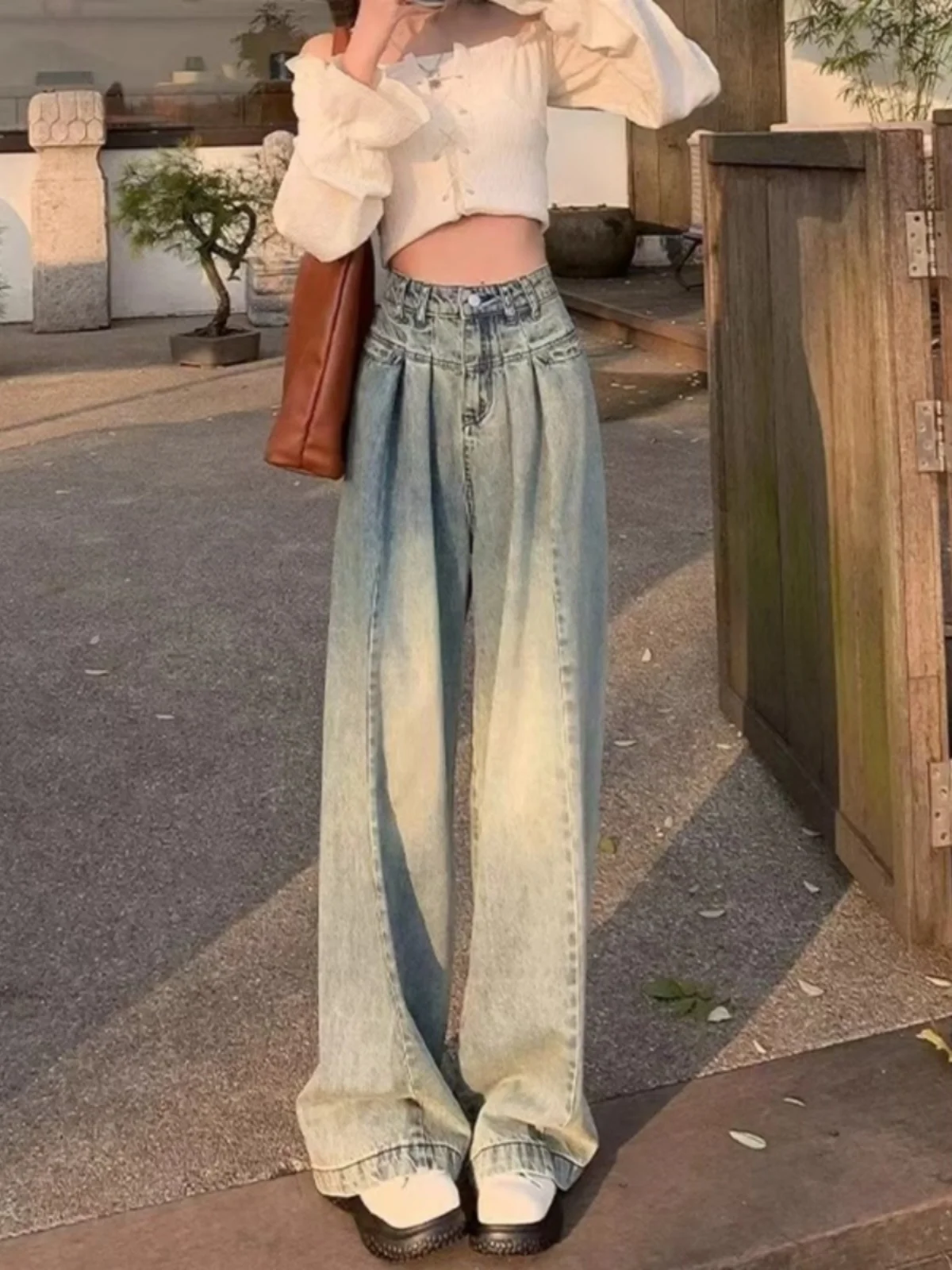 plus Size Retro High Waist Wide Leg Jeans Women Spring Autumn New Style Student Slimming Floor Length Pants Casual Denim