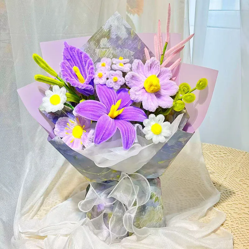 

Букет из витых листьев и фиолетовых лилий ручной работы, высокое качество, романтический подарок на Рождество, Новый год, день рождения, День святого Валентина