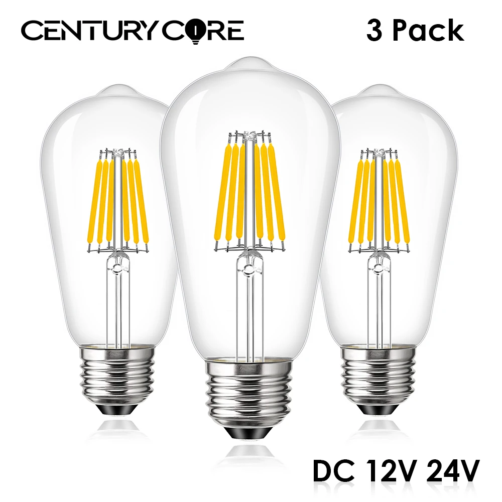 หลอดไฟ LED E27แรงดันต่ำ DC 12V 24V 6W สีขาวอบอุ่นหรี่แสงได้โคมไฟเส้นใยกลางแจ้งสำหรับหลอดไฟ LED พลังงานแสงอาทิตย์สำหรับตั้งแคมป์