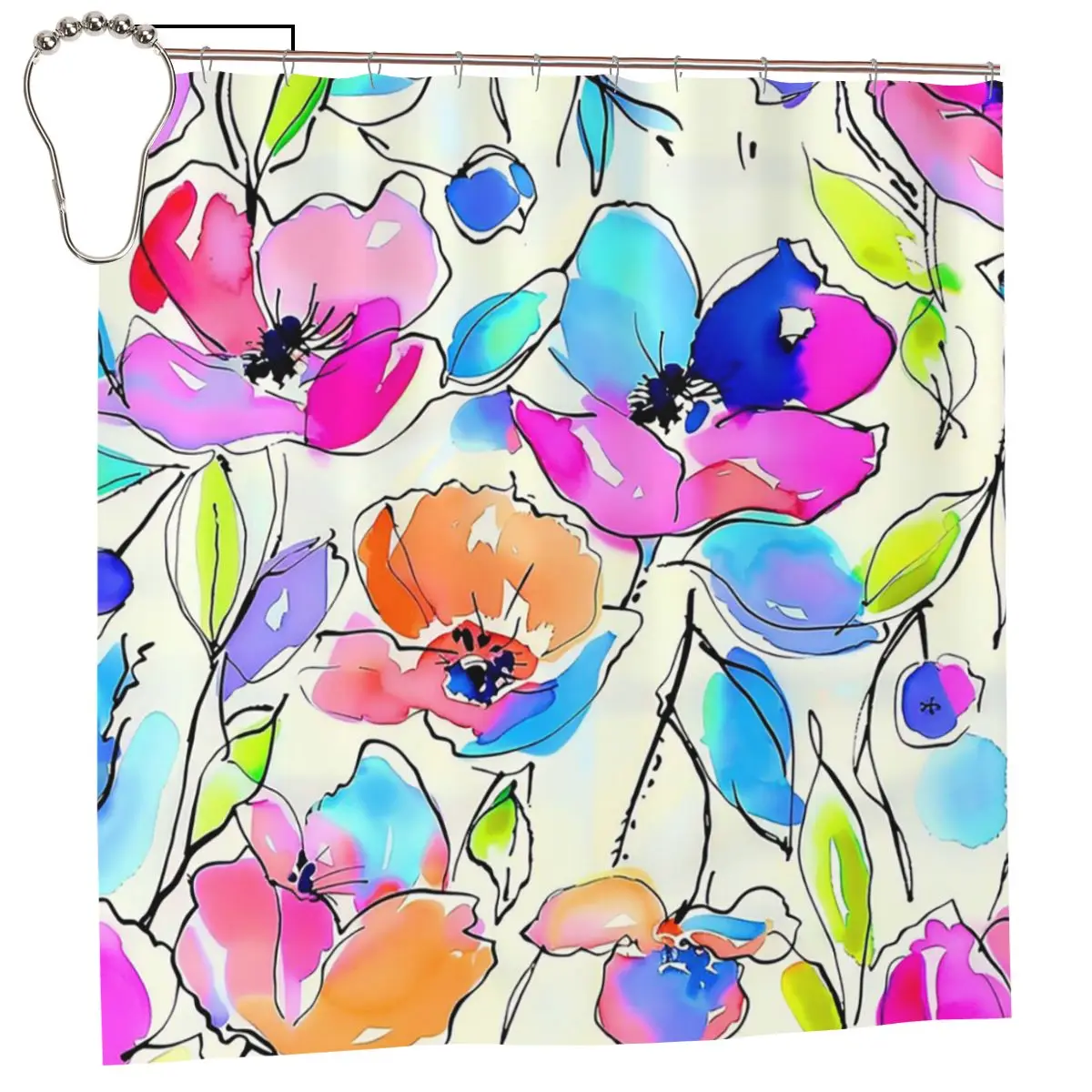 

Изысканная современная абстрактная занавеска для душа с цветочным узором и акварельной эстетикой, водонепроницаемая, с крючками