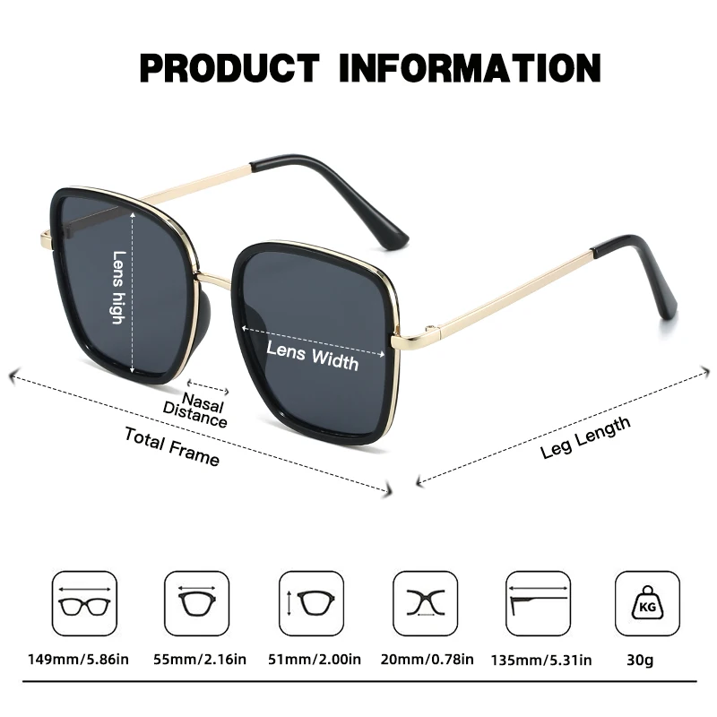 JUNCTURE نظارات شمسية مربعة أنيقة للنساء، نظارات شمسية بإطار كبير متدرج للسيدات، هدايا العطلات، نظارات شمسية للنساء