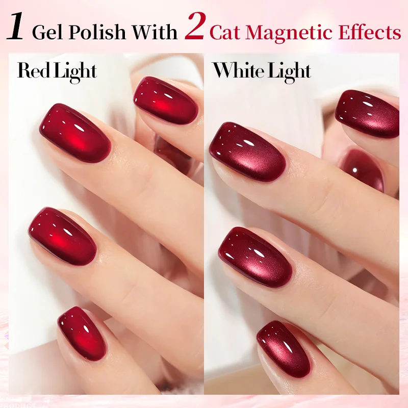 BORN PRETTY Berry Red Glass Bead Cat Magnetic Eye Gel Polish Shining Glitter Crystal Soak Off UV Varnish Nail Art 10ml Manicure