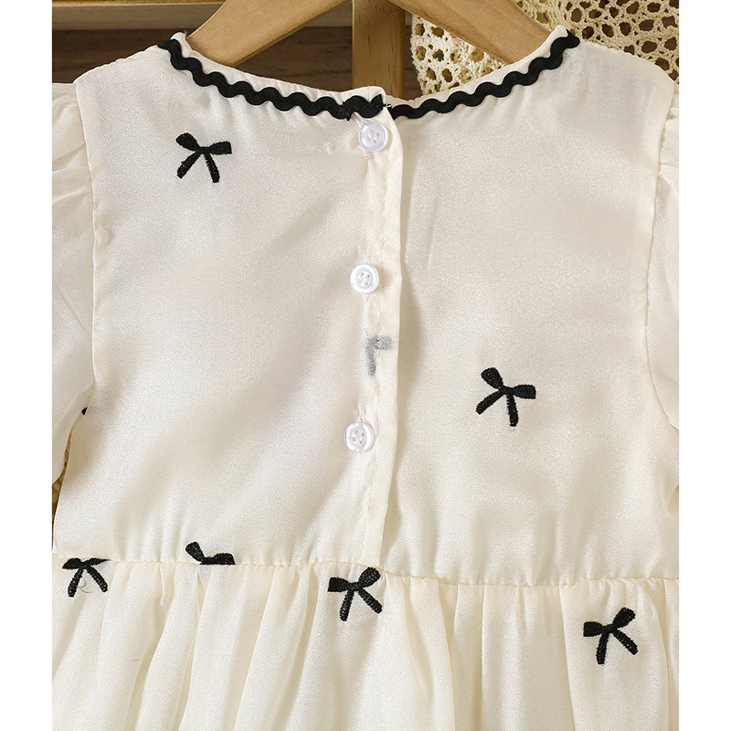 الصيف الطفل حفلة الأميرة رومبير نفخة الأكمام ملابس الأطفال الرضع طفلة داخلية القطن القوس التطريز تسلق دعوى #5