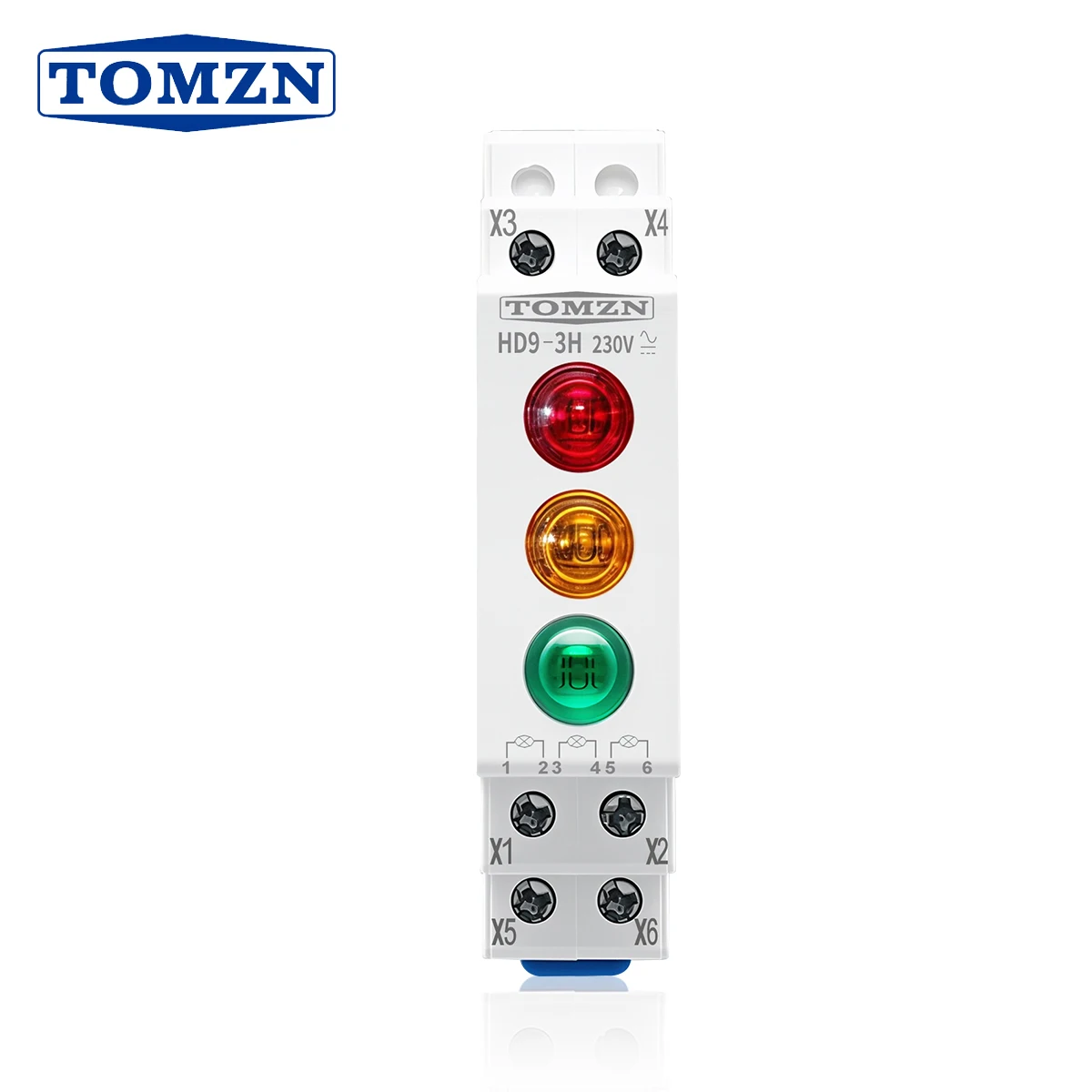 

TOMZN DIN Rail HD9-3H 230V AC/DC LED 1P 18mm Three Circuit Signal Indicator Light Red Yellow Green For Household