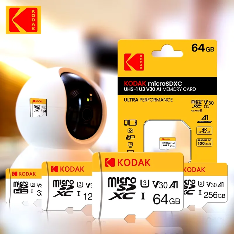 100% Original Kodak Micro SD Card 64GB Class 10 High Speed Memory Card 32GB Wholesale U3 Card 128G 256G Smartphone Tablet Camera