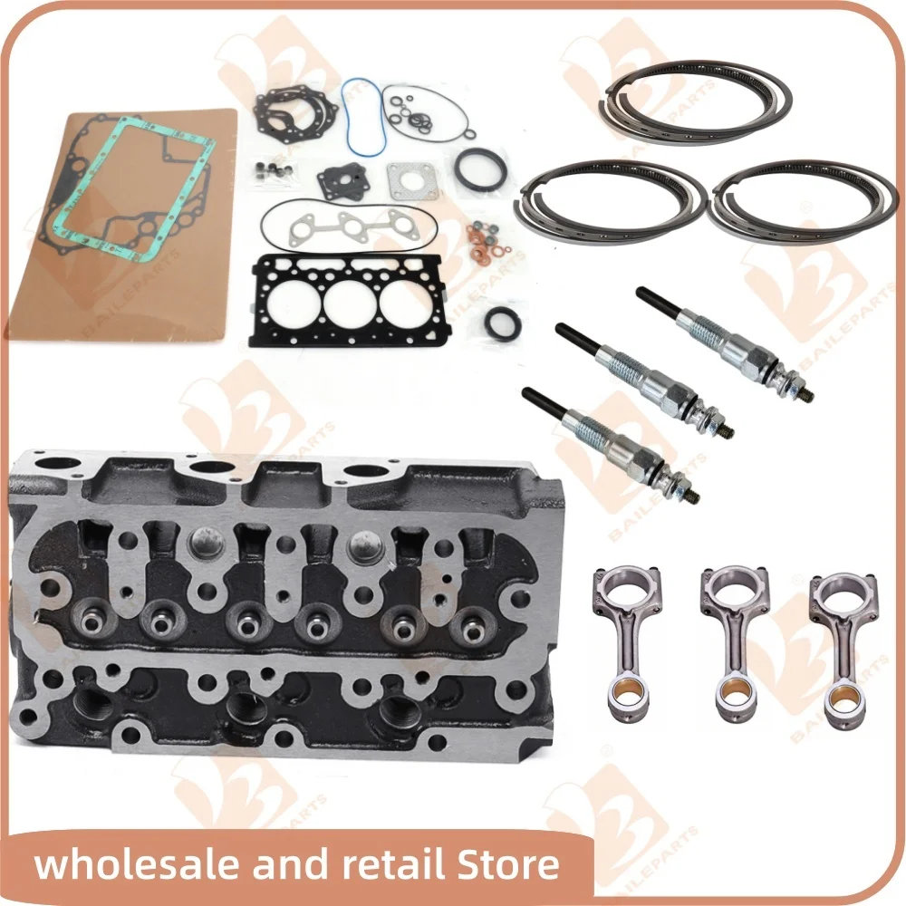 

For Kubota D722 Cylinder Head Full Gasket Kit Set Connecting Rod Glow Plug 3 Cylinders Piston Ring 67*1.5+1.5+2mm Engine Parts